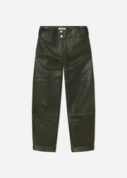 Curved Trouser in Leather - Olive - CO Collections